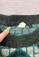 VINTAGE KNITTED JUMPER ABSTRACT PATTERNED GRANDAD SWEATER