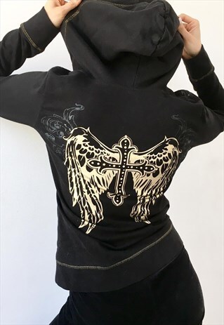 Y2K CUTE 00S BLACK GOLD CUTE LEOPARD PRINT HOODIE JUMPER