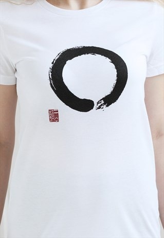 ENSO CIRCLE T SHIRT - JAPANESE CALLIGRAPHY PRINTED TEE WOMEN