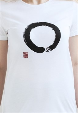 Enso Circle T Shirt - Japanese Calligraphy Printed Tee Women