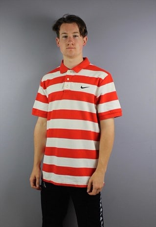VINTAGE NIKE POLO SHIRT IN RED AND WHITE STRIPES WITH EMBROI