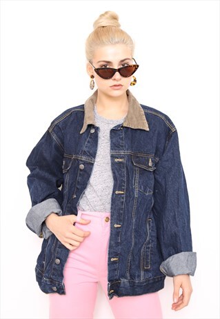 VINTAGE 90S BLUE DENIM CORD COLLAR OVERSIZED JACKET