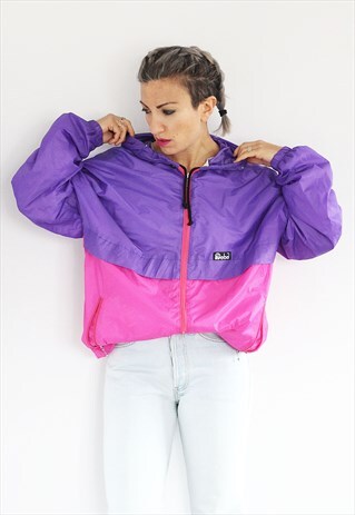 VINTAGE 1990S PURPLE AND PINK WIND BREAKER SHELL JACKET