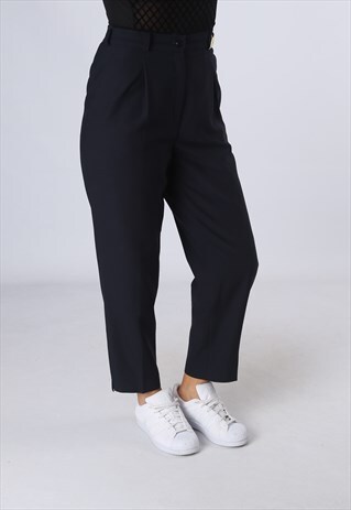 HIGH WAISTED TROUSERS WIDE TAPERED LEG UK 10 (DK5K)