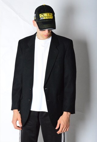 LUHTA VINTAGE 80S BLACK MINIMALIST WOOL BLEND BLAZER