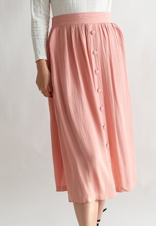 VINTAGE 80S SALMON PINK PLEATED SKIRT WITH BUTTON UP FRONT