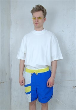 Vintage Y2K Bright Blue Yellow Baggy Swimming Shorts 