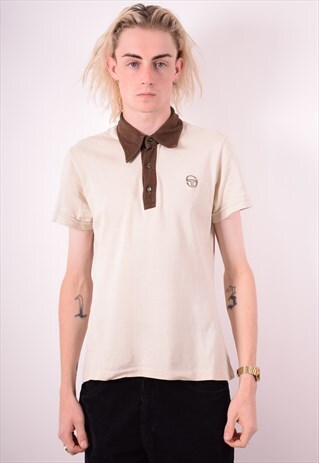 SERGIO TACCHINI MENS VINTAGE POLO SHIRT MEDIUM BROWN 90S