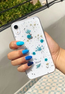 Darcy Floral XR iPhone Case in Clear with Blue Dried Flowers
