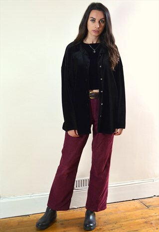 90'S VINTAGE BLACK LONG SLEEVE VELVET SHIRT
