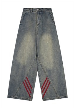 Wide striped jeans patchwork denim trouser rave flared pants