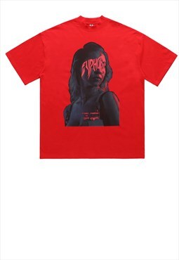Euphoria slogan t-shirt Y2K girl print graffiti tee in red