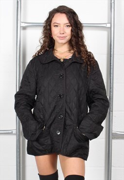 Vintage Burberry Jacket in Black Quilted Rain Coat Large