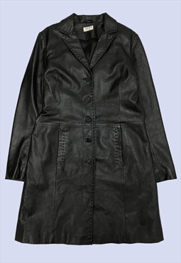 Black Coat Womens UK14 Genuine Leather Mid Length 