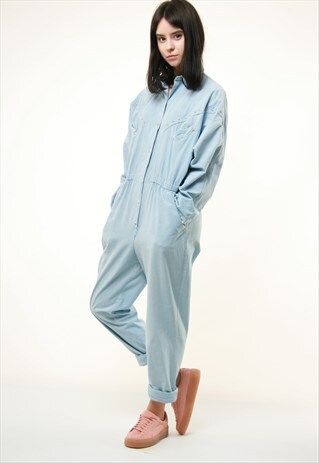 90S VINTAGE RARE BLUE COTTON WORKWEAR DUNGAREES OVERALSL 295