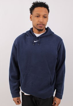 Vintage Men's Nike Navy Centre Swoosh Pullover Hoodie