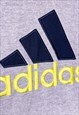 VINTAGE ADIDAS HOODIE SPELL OUT GREY BLUE LARGE 