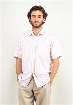 Vintage 90's Men Striped Short Sleeve Shirt in Multi