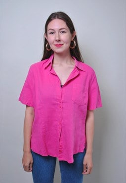 Vintage women blouse, 90s short sleeve cotton shirt 