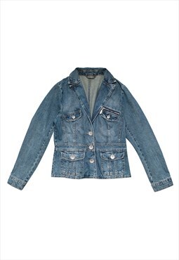 Vintage Y2K 00s denim blazer jacket in light blue
