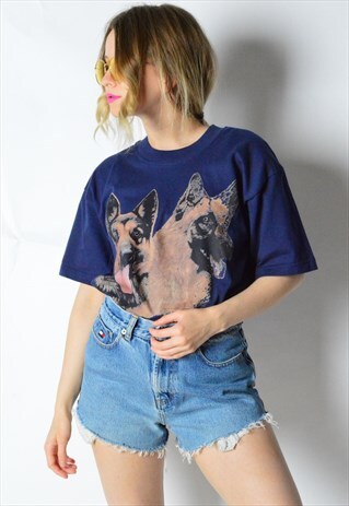 VINTAGE 90S NAVY BLUE DOG T-SHIRT