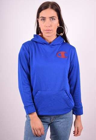 CHAMPION WOMENS VINTAGE HOODIE JUMPER LARGE BLUE 90'S