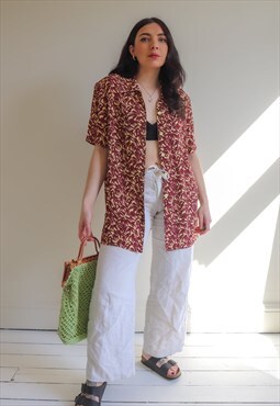 Vintage 90s Oversized Shirt in Bamboo Print - M