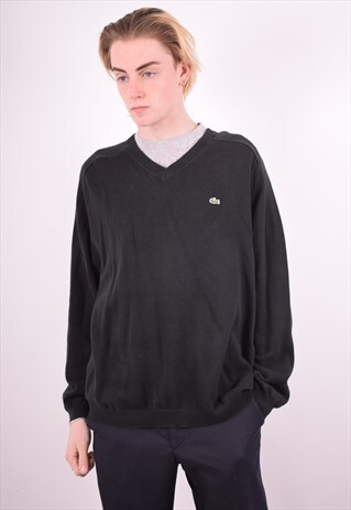 LACOSTE MENS VINTAGE JUMPER SWEATER LARGE BLACK 90S