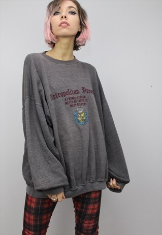 VINTAGE 90S OVERSIZED GREY SWEATER SWEATSHIRT TOP
