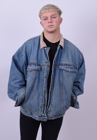 VINTAGE 90'S OVERSIZED PADDED TRUCKER DENIM JACKET X LARGE