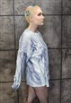 OIL WASH SWEATER TIE-DYE CABLE KNIT JUMPER RAVE TOP IN BLUE