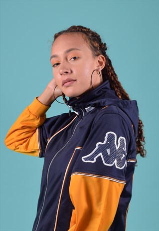 VINTAGE KAPPA NAVY, YELLOW AND WHITE TRACK JACKET