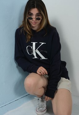 Vintage 90s Calvin Klein Sweatshirt Blue with Logo 