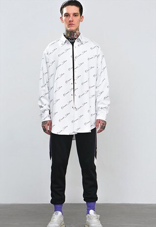 PREMIUM SILKY FEEL OVERSIZED HIP HOP SHIRT JACKET - WHITE