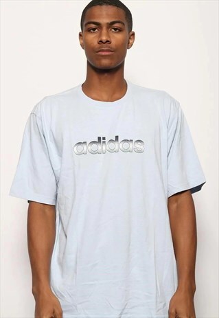 VINTAGE ADIDAS BIG LOGO SPELLOUT T-SHIRT BLUE