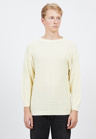VINTAGE YELLOW HUGO BOSS ROUND NECK KNIT JUMPER SWEATER