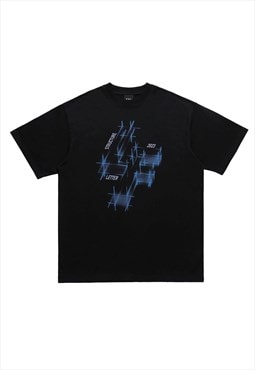 Cyber punk t-shirt geometric tee space top in black