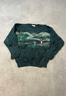Vintage Knitted Jumper Embroidered Golfers Patterned Sweater