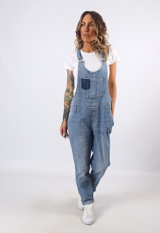 DENIM DUNGAREES TAPERED LEGS STRETCH UK 14 (C8BB)