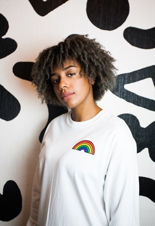 LONG SLEEVE RAINBOW T-SHIRT IN WHITE