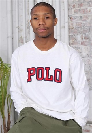 VINTAGE POLO RALPH LAUREN BIG LOGO SPELLOUT T-SHIRT WHITE