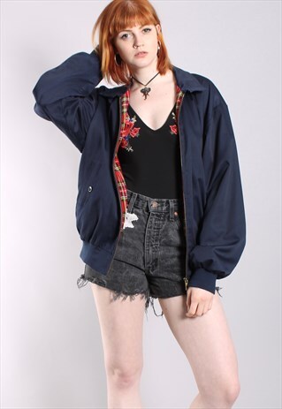 VINTAGE 90S WARRIOR BLUE CHECK LINED HARRINGTON JACKET