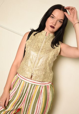 VINTAGE Y2K FAUX SNAKE PRINT LEATHER GILET JACKET TOP