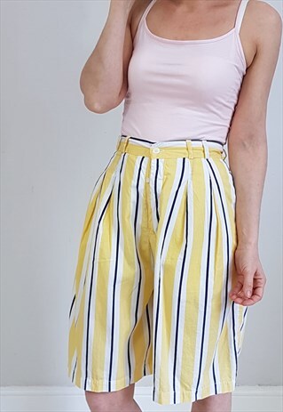 VINTAGE 90'S YELLOW AND BLUE STRIPED LONG SHORTS