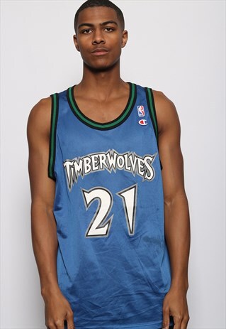 VINTAGE CHAMPION TIMBERWOLVES KEVIN GARNETT JERSEY BLUE