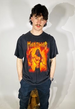 Vintage Size XL Manowar Trashed Faded T Shirt in Black
