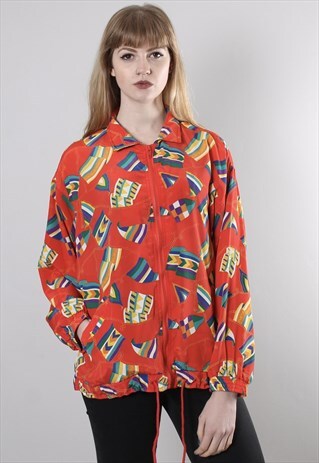 VINTAGE 80S CRAZY PATTERNED COLLARED ZIP JACKET