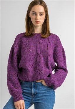 70s Vintage Handknitted Pattern Cozy Purple Pullover 6007