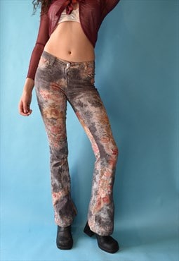 Vintage Y2K CMS EW Size XS Floral Bootcut Jeans in Grey.