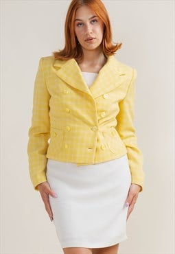 Vintage Preppy Double Breasted Cropped Blazer in Yellow XS